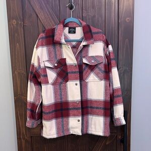 Plaid Button-Up Shacket / Jacket in Red and Cream